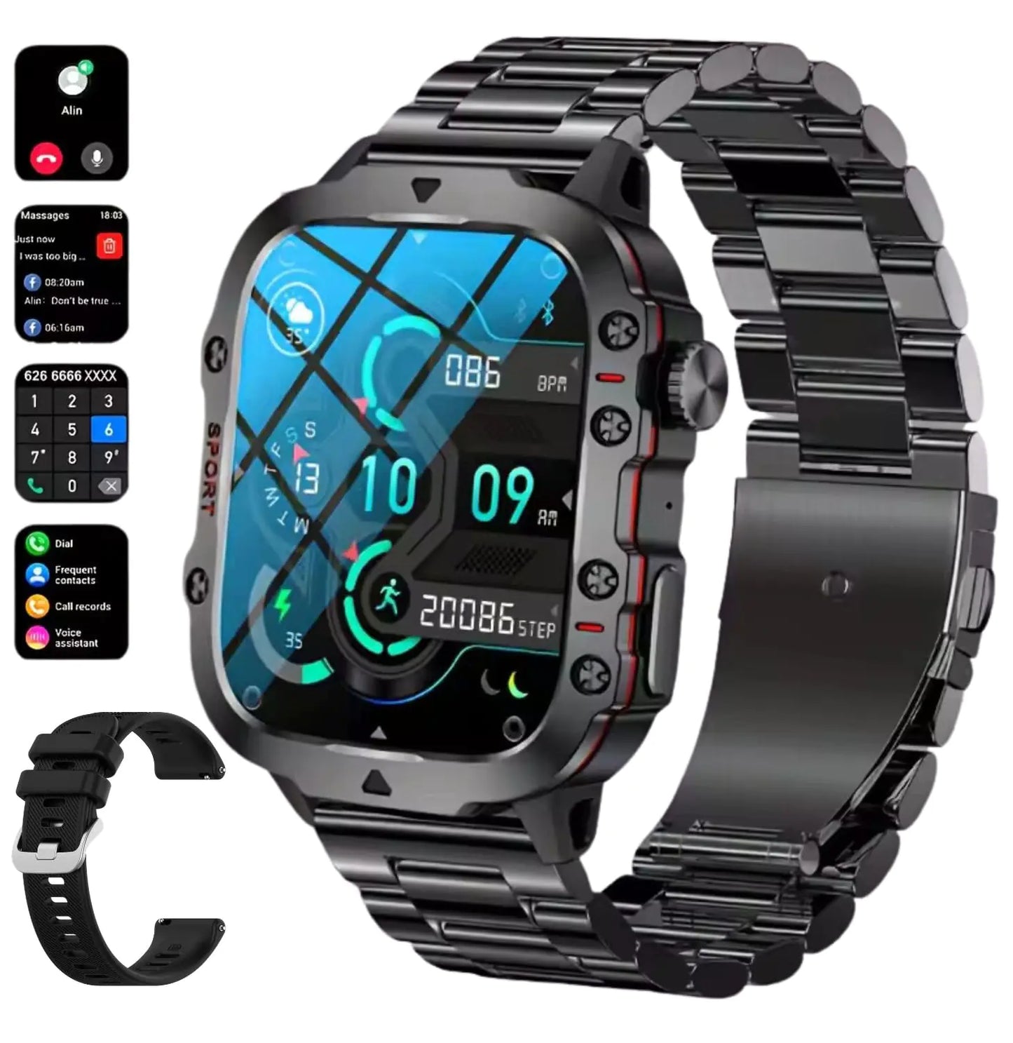 DBOGA Smart Watches for Men Fitness Watch Android Smart Watch Running Watch Heart Rate Monitor Watch 100+ Sports Modes Fitness Tracker Smartwatch for Men with IP68 1.96" HD 420 mAh 2 Straps