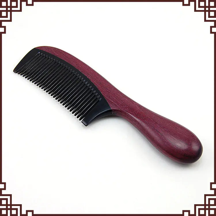 High-End Violet Wood Horn Comb with Cylindrical Handle