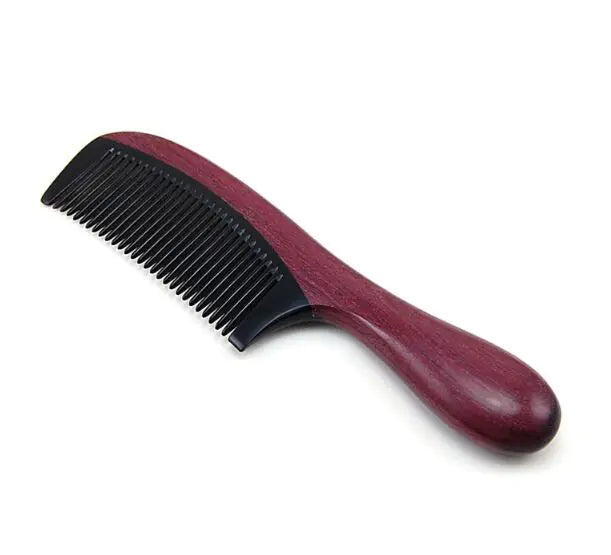 High-End Violet Wood Horn Comb with Cylindrical Handle
