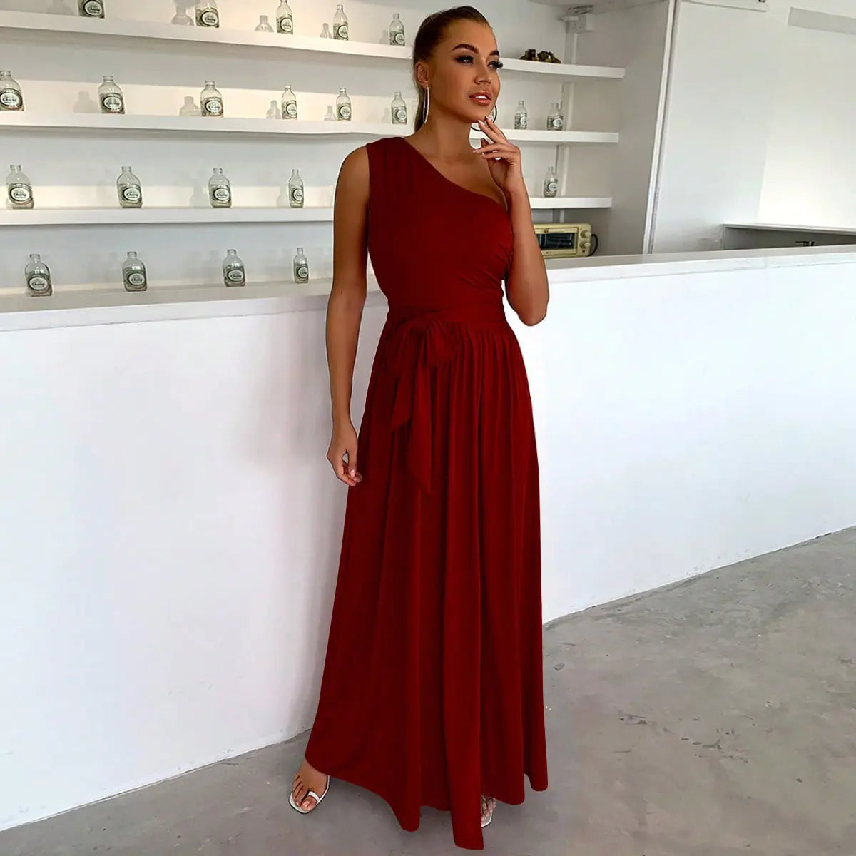 Stylish Off-Shoulder Tie Front Split Dress for Women