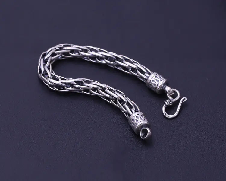 Vintage Thai Silver Men's Woven Hemp Bracelet