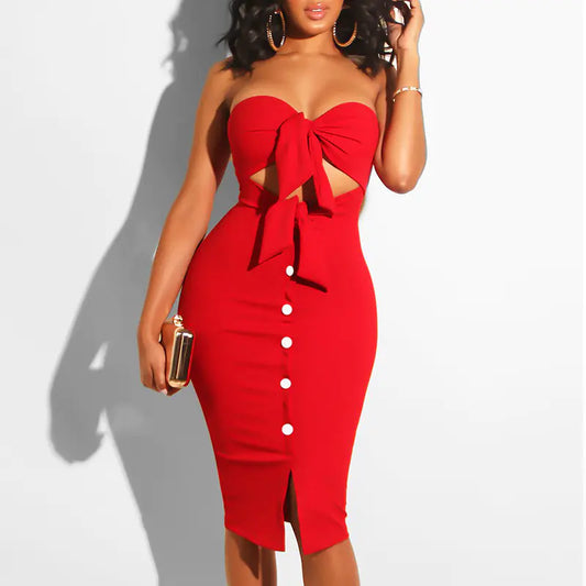 Stylish Sexy Tie Dress with Buttons for Women