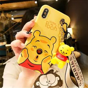 Cute Cartoon Bear Silicone Phone Case with Lanyard