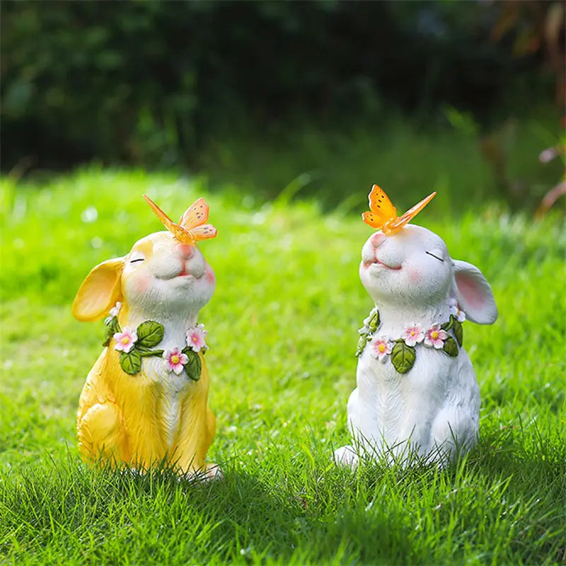 Solar Powered Rabbit Shaped Butterfly Garden Ornament