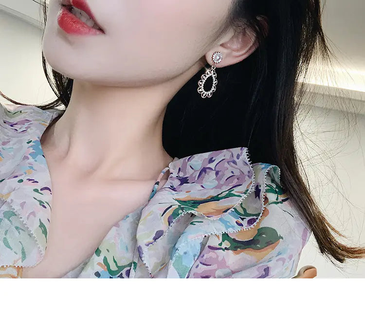 Vintage Silver Needle Earrings with Pearl and Diamond