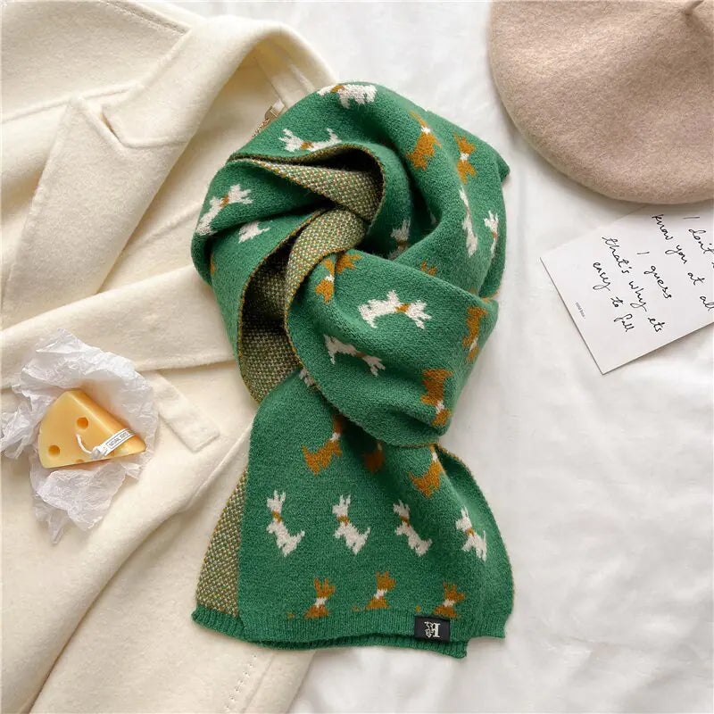 Wool Blend Animal Print Winter Scarf with Bow for Women