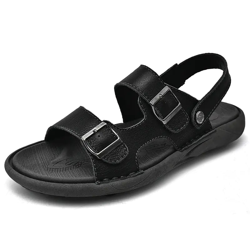 Double Breasted Breathable Leather Beach Sandals