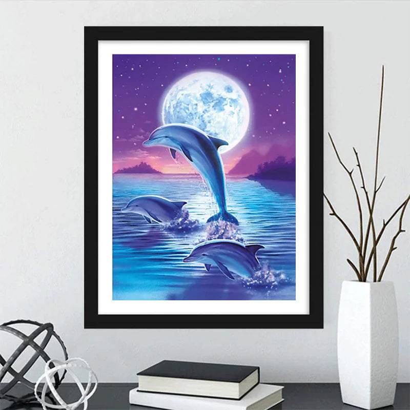 5D Dolphin Jumping Round Allover Diamond Painting Kit