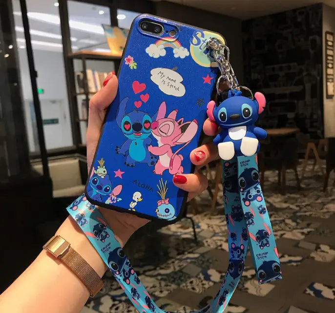 Cute Cartoon Bear Silicone Phone Case with Lanyard