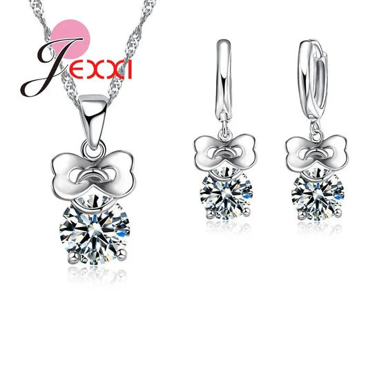 Wedding Jewelry Sets For Brides 925 Sterling Silver Zirconia Crystal Earring Pendant Necklaces Jewellery Set Women