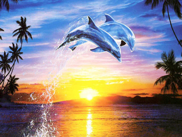 5D DIY Diamond Painting - Sunset Jumping Dolphins