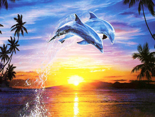 5D DIY Diamond Painting - Sunset Jumping Dolphins