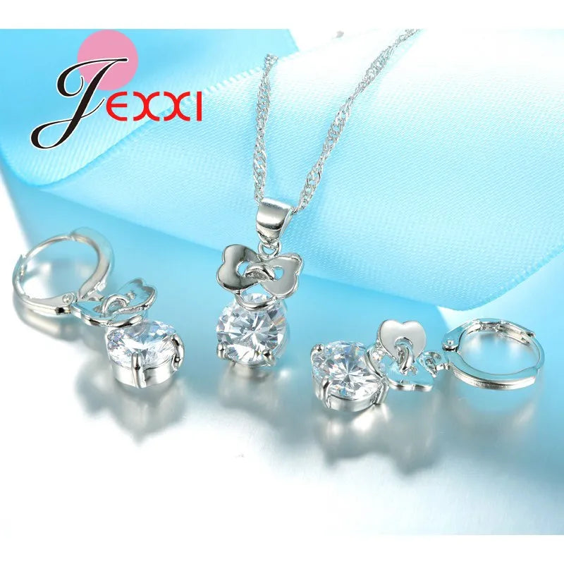 Wedding Jewelry Sets For Brides 925 Sterling Silver Zirconia Crystal Earring Pendant Necklaces Jewellery Set Women