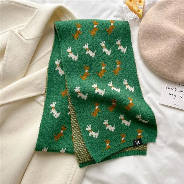 Wool Blend Animal Print Winter Scarf with Bow for Women