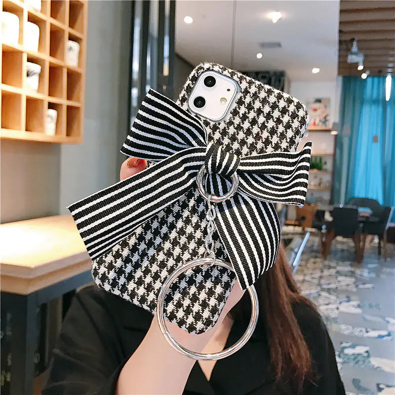 Lattice Bowknot Iron Ring Soft Phone Case for Apple