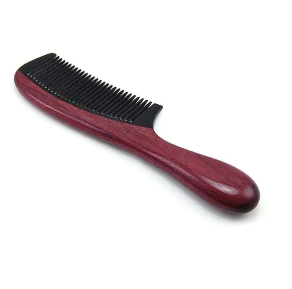 High-End Violet Wood Horn Comb with Cylindrical Handle
