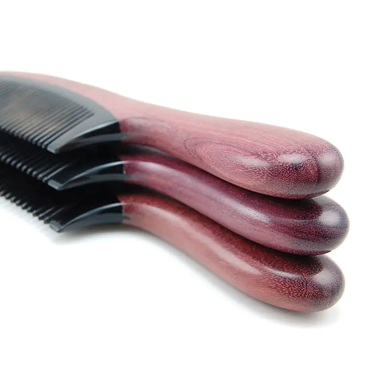 High-End Violet Wood Horn Comb with Cylindrical Handle