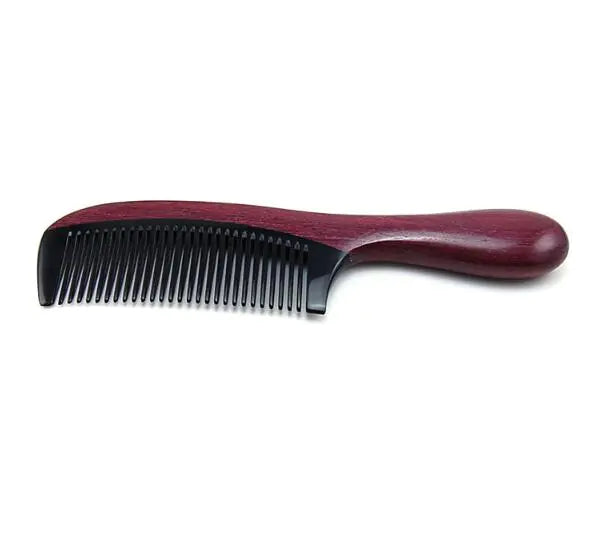 High-End Violet Wood Horn Comb with Cylindrical Handle