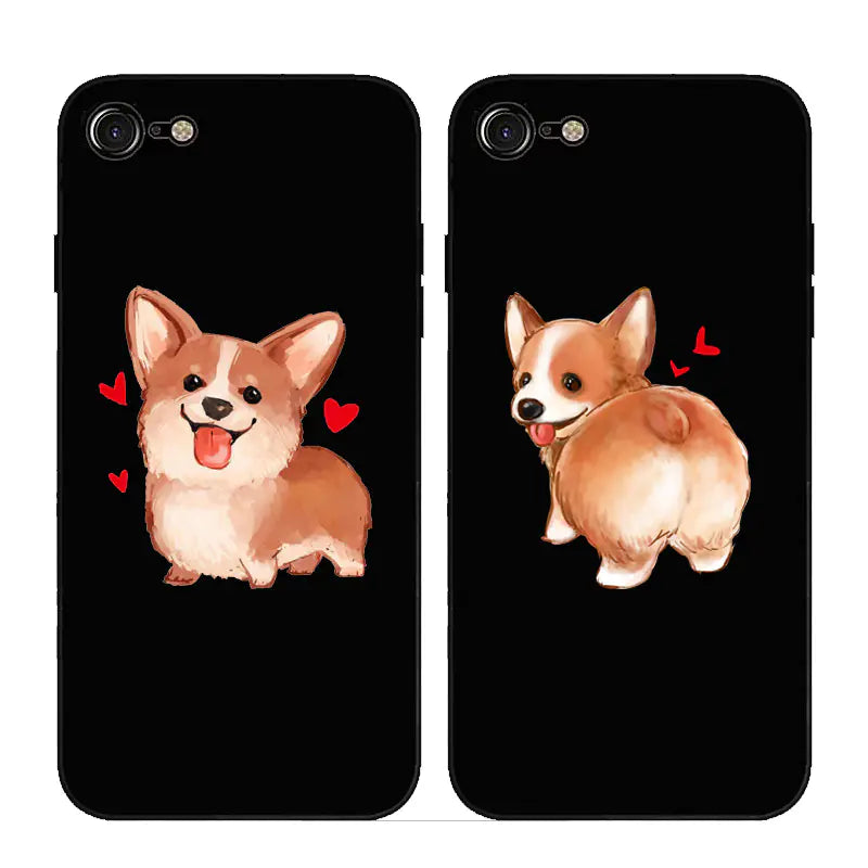 Cute Corgi Dog Silicone Phone Case for Couples