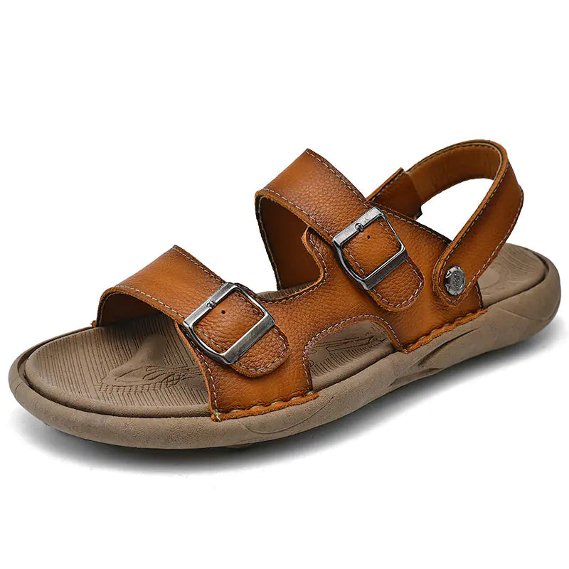 Double Breasted Breathable Leather Beach Sandals