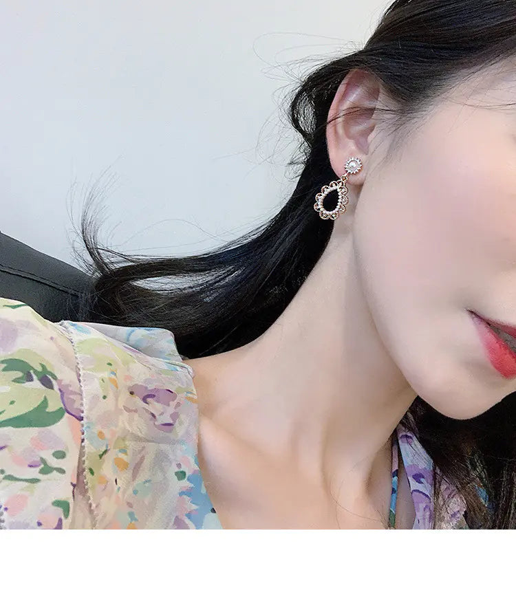 Vintage Silver Needle Earrings with Pearl and Diamond