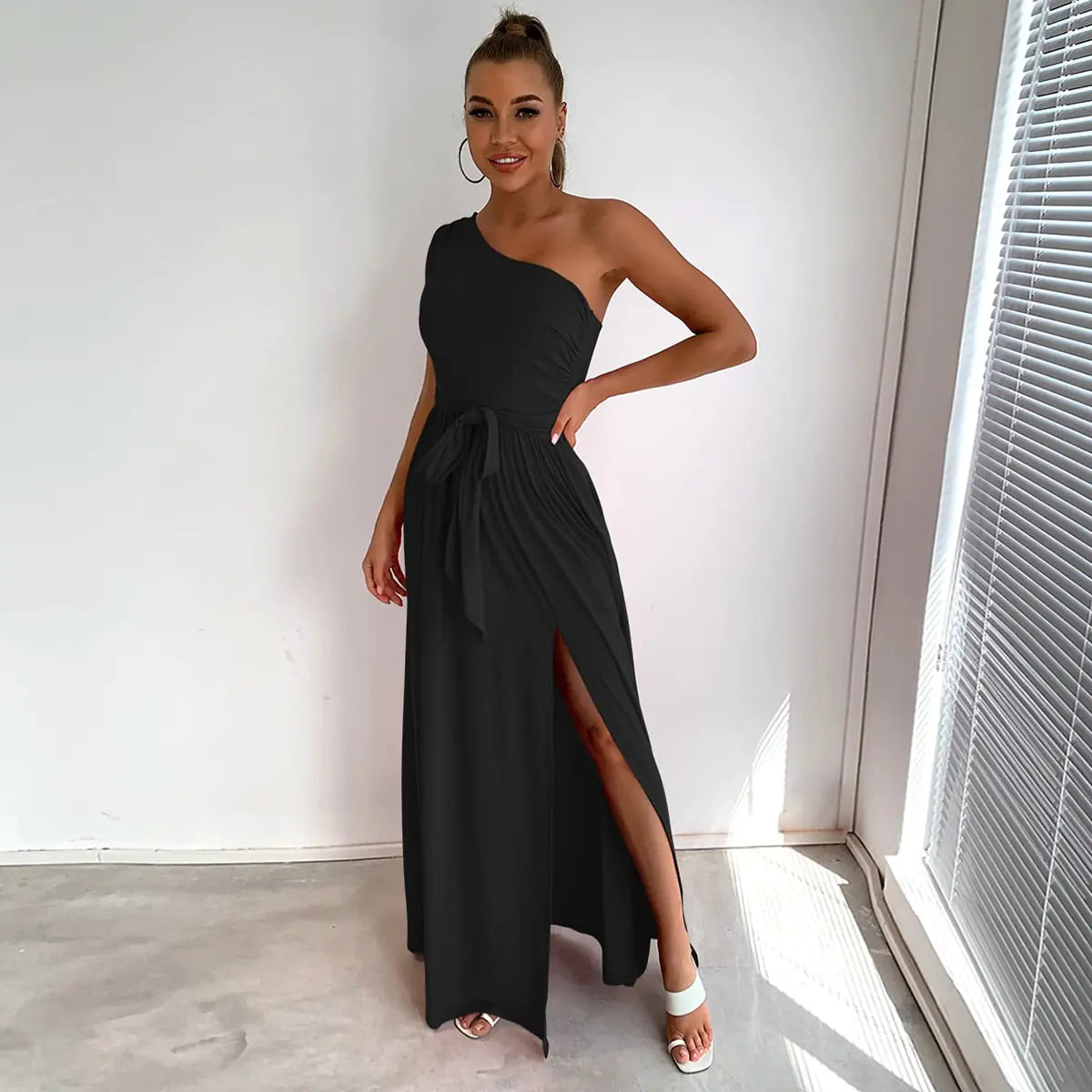 Stylish Off-Shoulder Tie Front Split Dress for Women