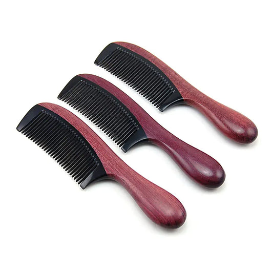 High-End Violet Wood Horn Comb with Cylindrical Handle