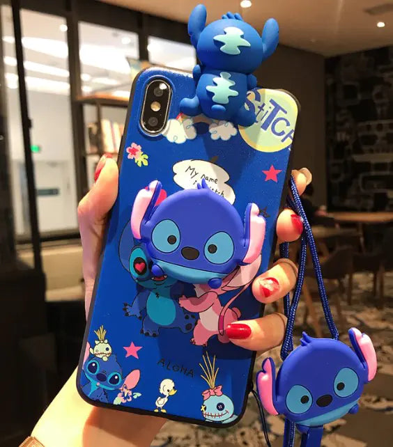 Cute Cartoon Bear Silicone Phone Case with Lanyard