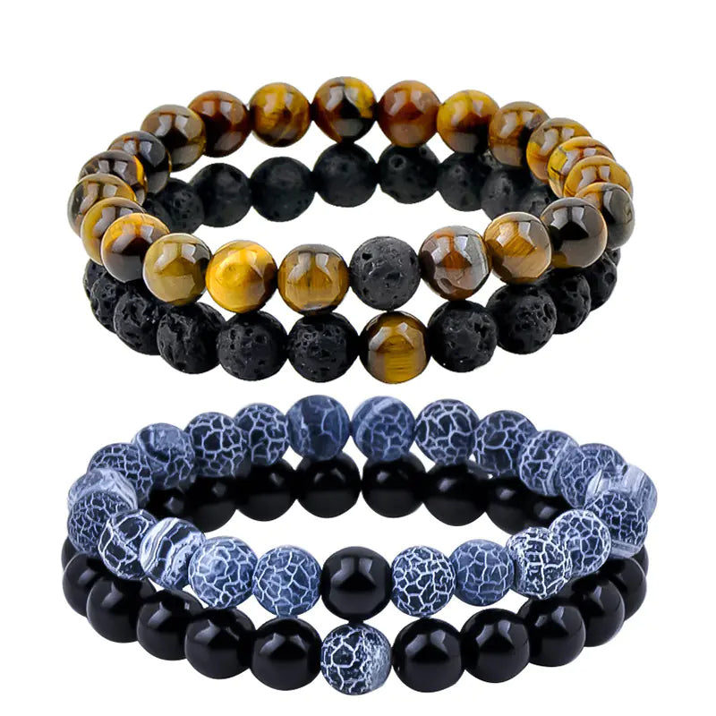Natural Stone Yoga Bead Bracelet with Lava and Tiger Eye
