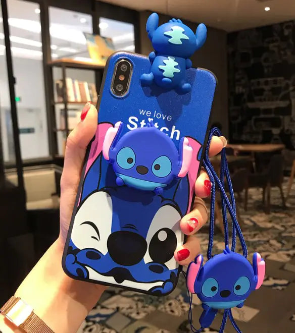Cute Cartoon Bear Silicone Phone Case with Lanyard