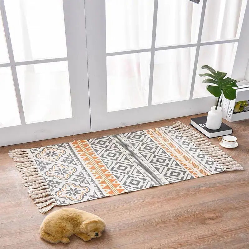 Nordic Style Cotton Linen Area Rug for Home Entrance