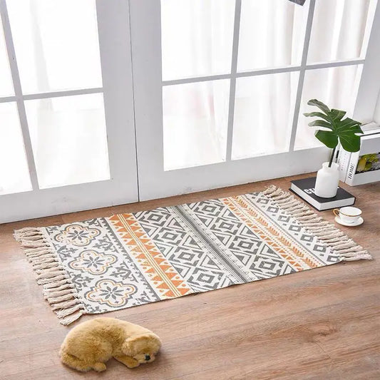 Nordic Style Cotton Linen Area Rug for Home Entrance