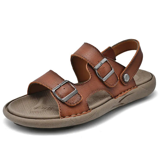 Double Breasted Breathable Leather Beach Sandals