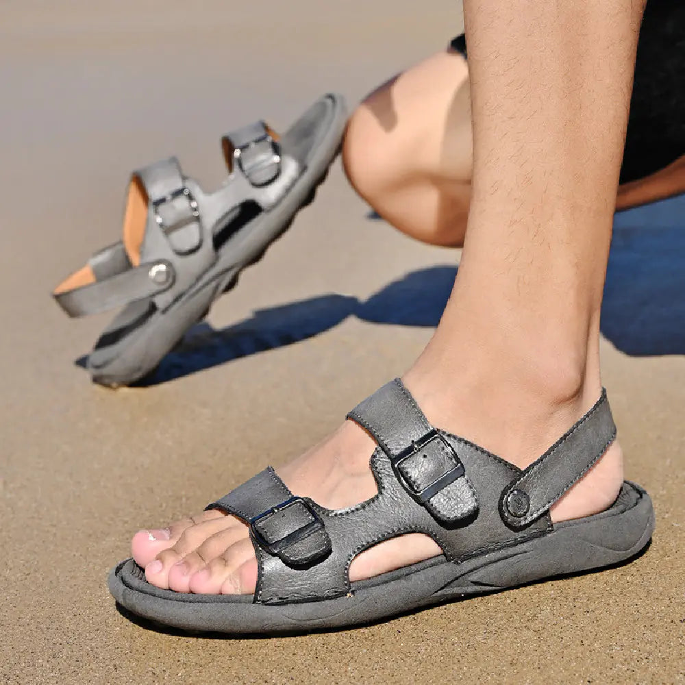 Double Breasted Breathable Leather Beach Sandals